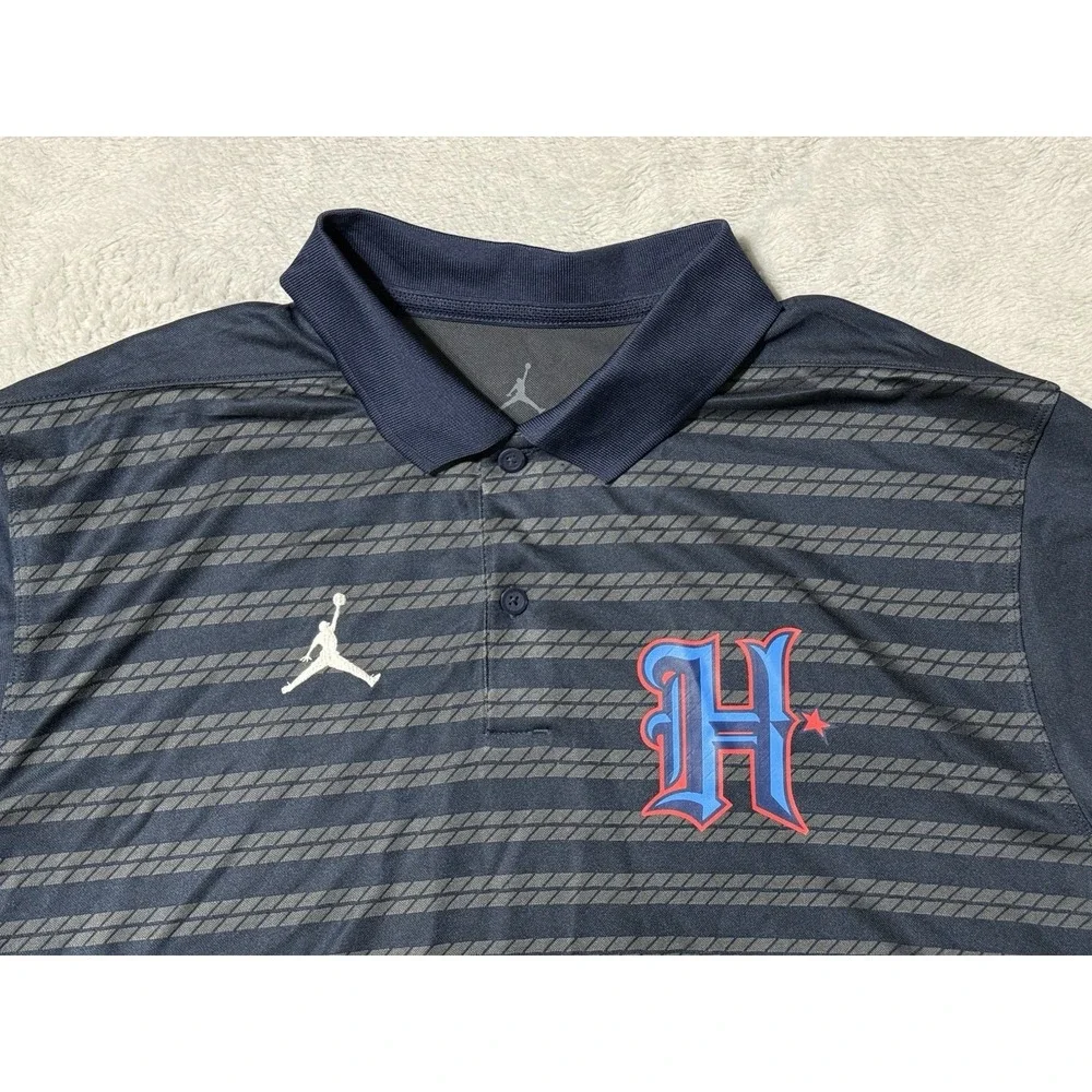 Jordan Houston Texans Polo Mens Large Navy Blue Striped Dri-FIT Shirt
